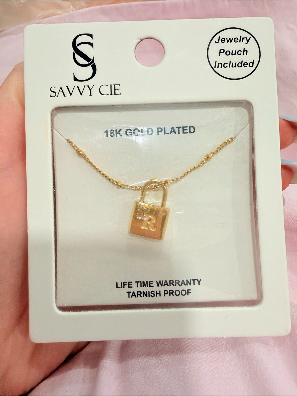 Savvy Cie 18K Gold Plated Padlock Charm Necklace Letter R
